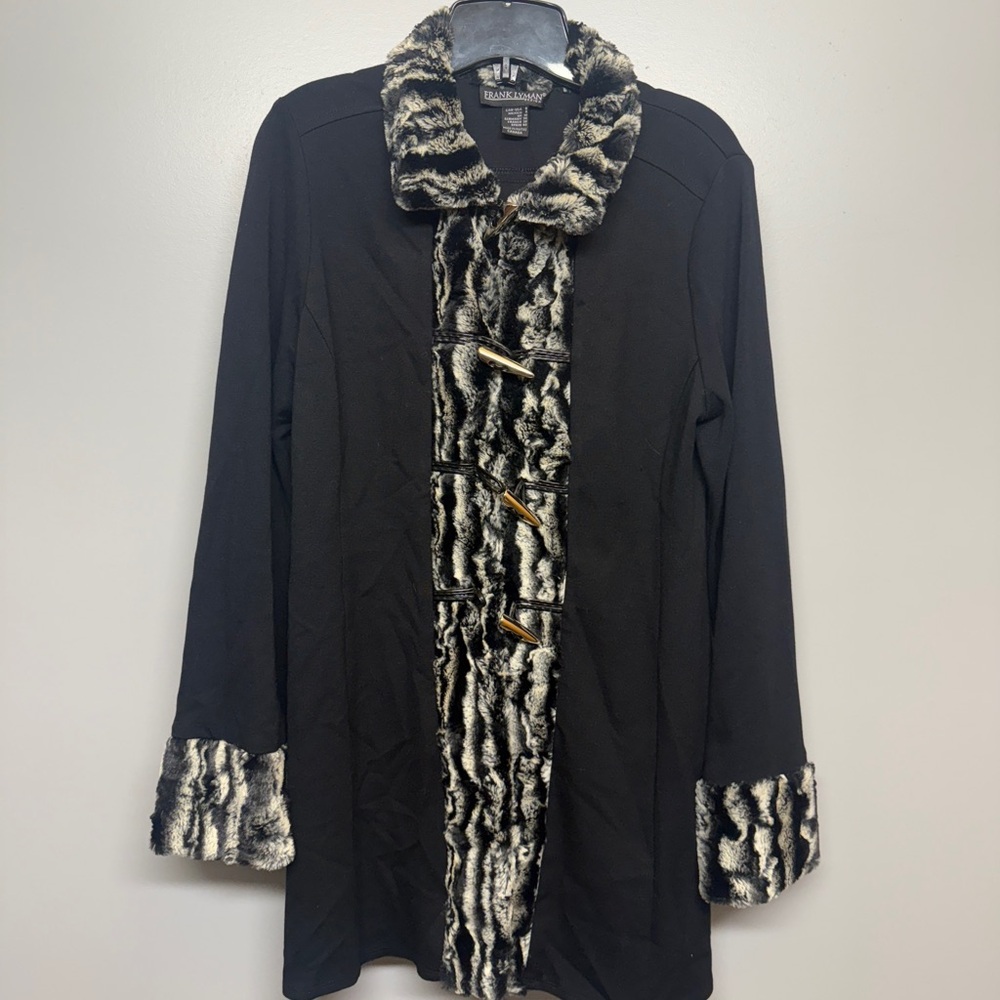 Vintage Frank Lyman Design Black and Cream Faux Fur Coat